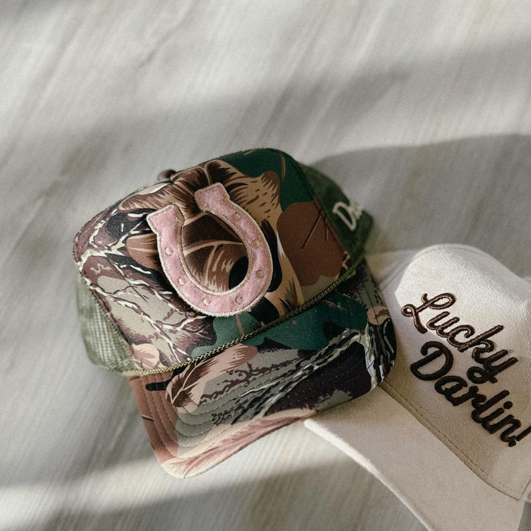 Pink Velvet Horseshoe Trucker Hat